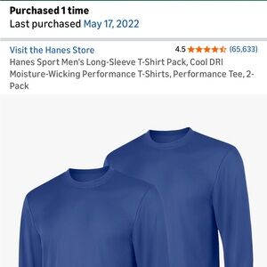 Hanes Men's Blue Long-Sleeve T-Shirt 2pcs